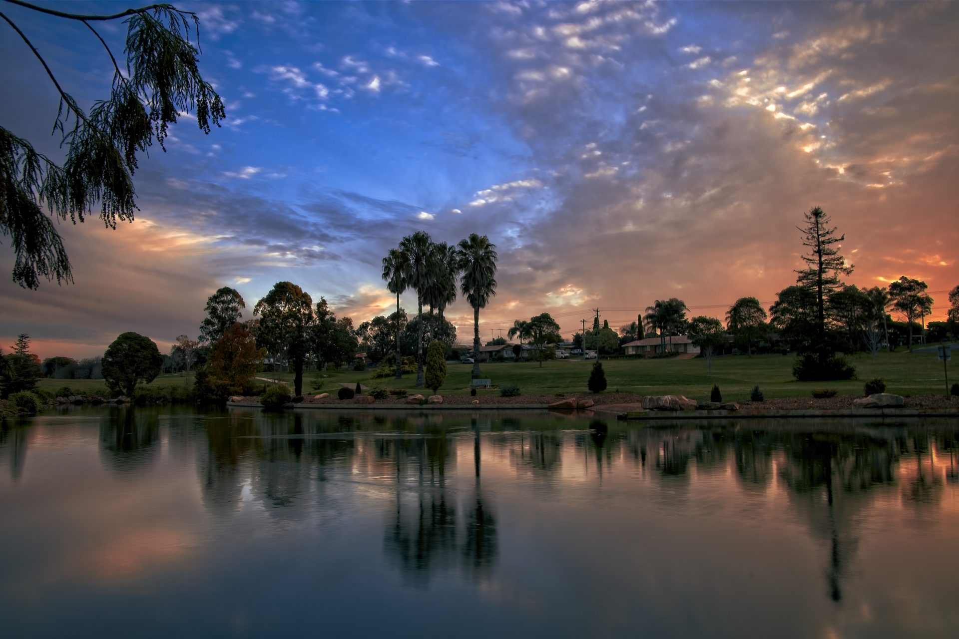 Park Sunset with water reflections