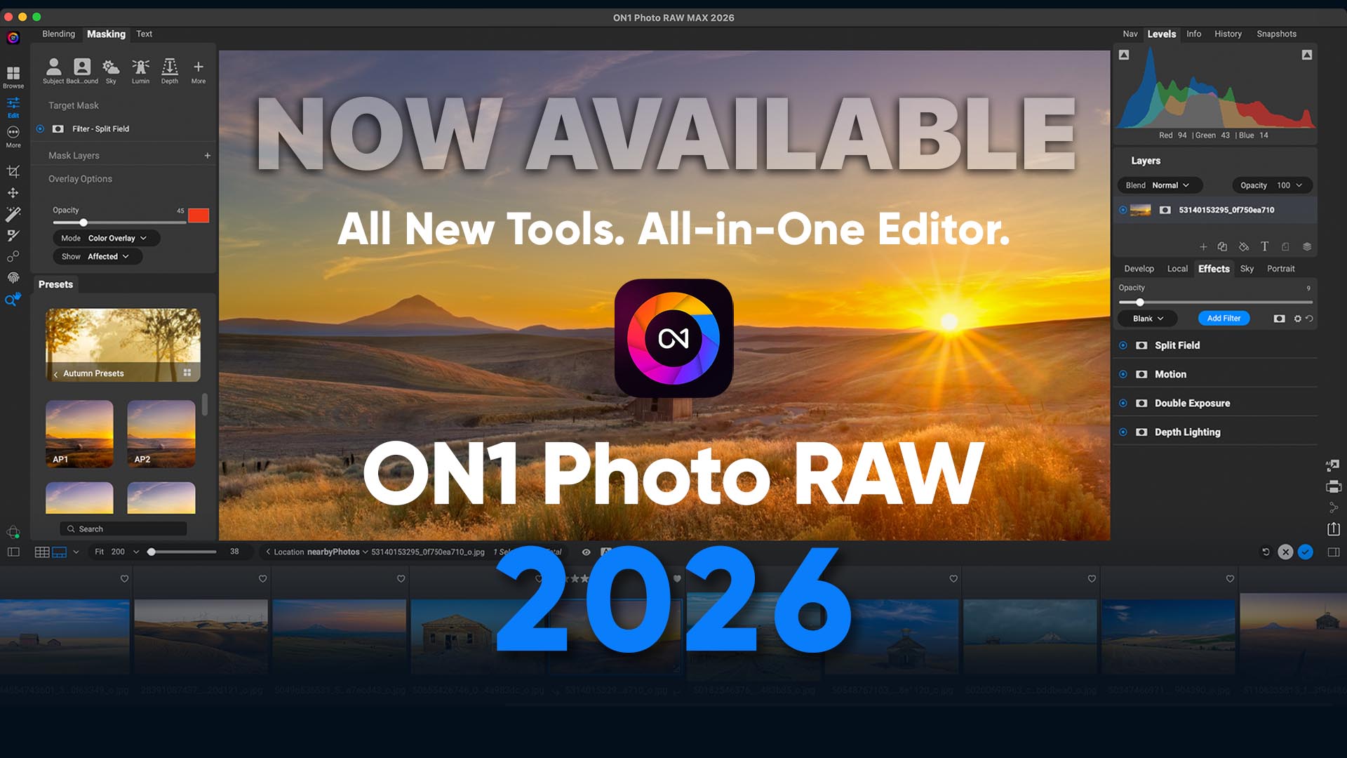 ON1 Photo RAW 2026 now available — all-in-one AI photo editor with new creative tools and masking features.