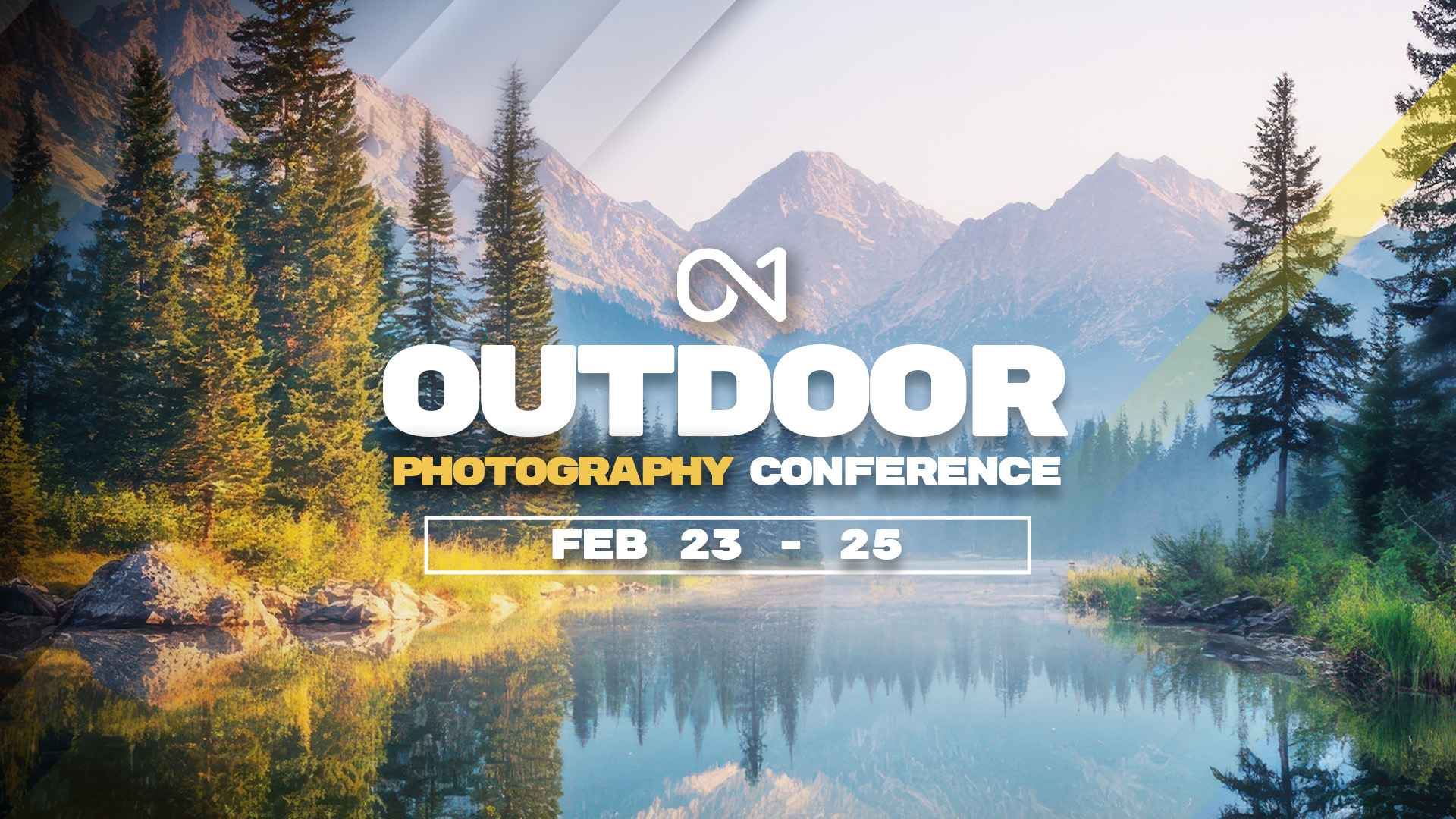 ON1 Photo RAW 2026 Outdoor Photography Conference banner featuring a mountain landscape and event dates February 23–25.