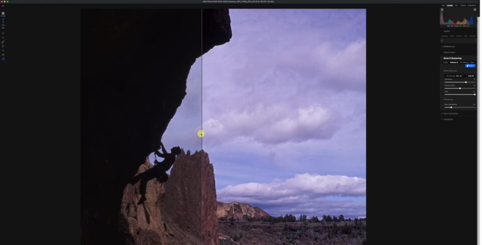 Before and after comparison showing old photo restoration in ON1 Photo RAW 2026 with improved detail, contrast, and tonal balance