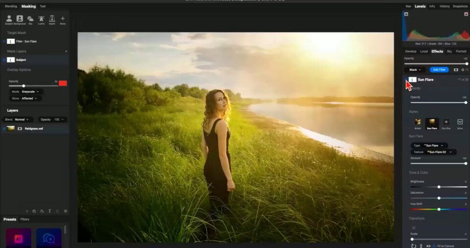Portrait editing using depth lighting and lens blur in ON1 Photo RAW