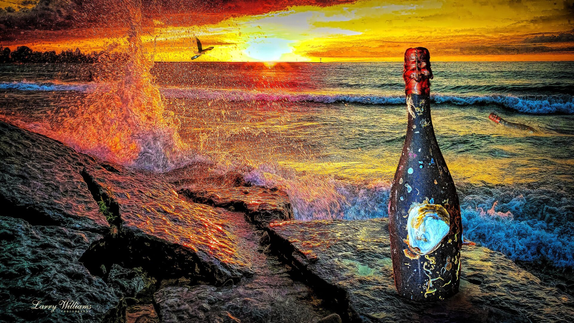 Barnacl bottle by the sea.