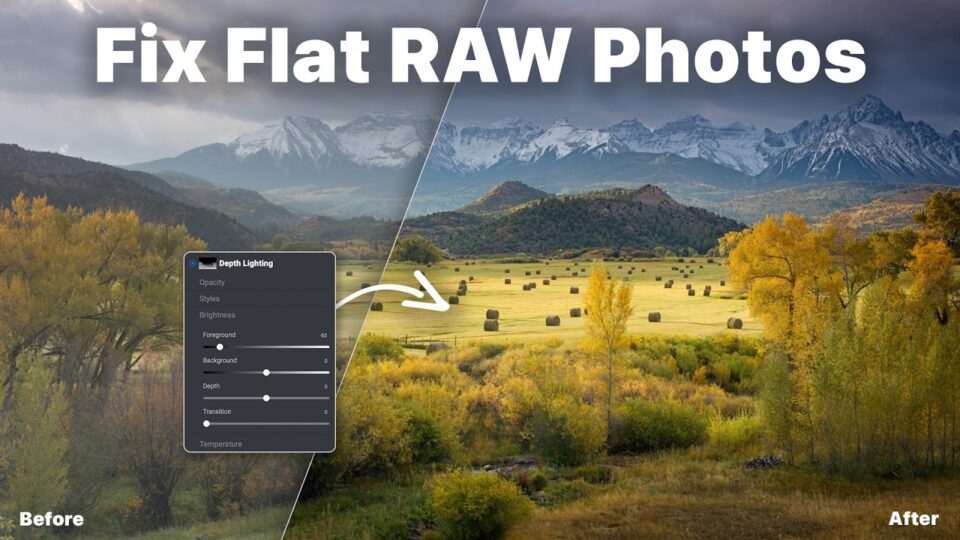 Flat autumn landscape RAW photo corrected in ON1 Photo RAW 2026.4