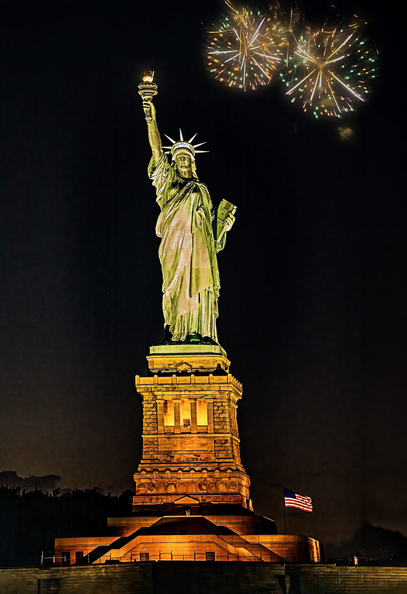 @50 Statue of Liberty with fireworks