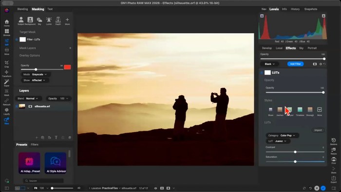 Local adjustments correcting backlit and hazy lighting in ON1 Photo RAW 2026