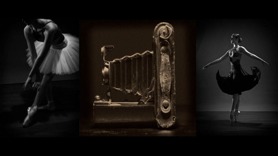 Home photo studio setup in a spare room used for portrait photography