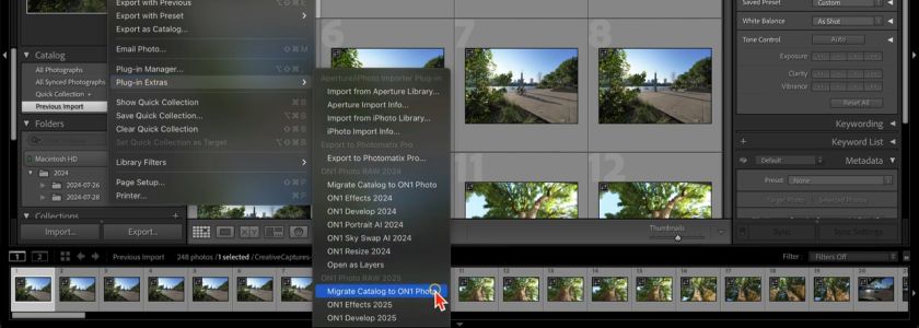 Screenshot of lightroom migration tool to ON1 Photo RAW