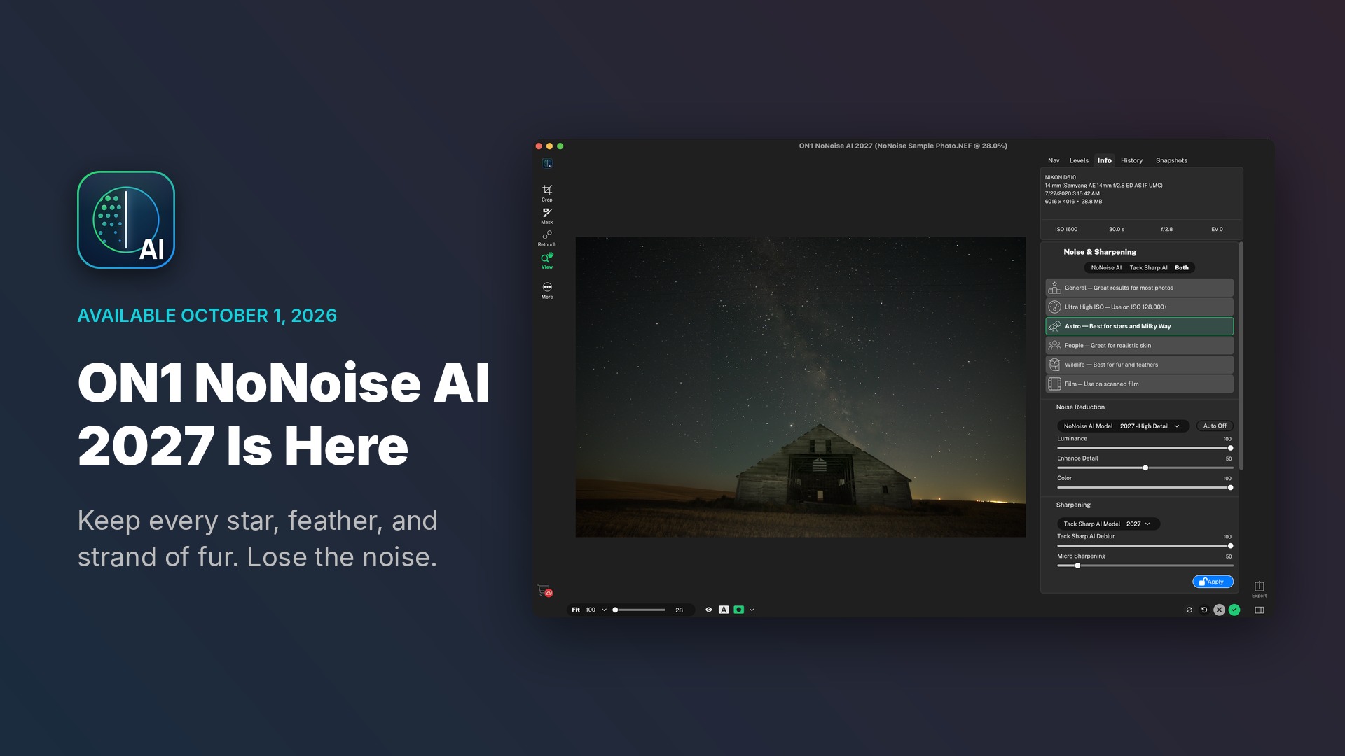 ON1 NoNoise AI 2027 Available Now: Rebuilt AI Noise Reduction